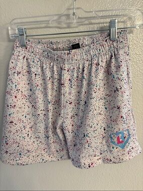 Baseball 101 Speckled White Athletic Shorts with Logo